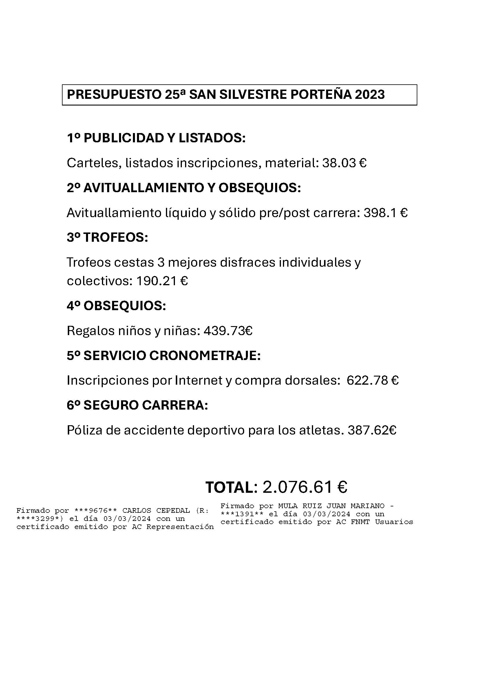 PRESUPUESTO 25ª SAN SILVESTRE PORTEÑA 2023 signed signed